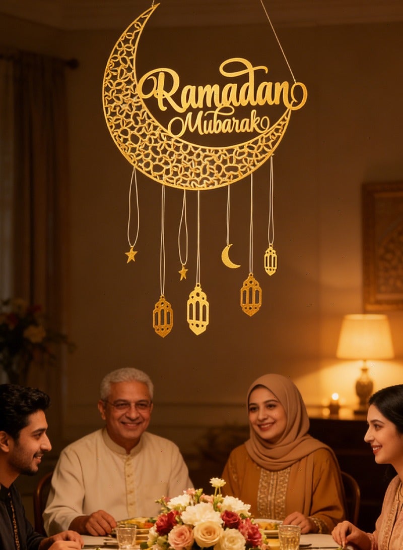 Ramadan Decorations, Ramadan Kareem Door Hanging Decoration with Moon Lantern and Star for Home Decor - Image 1